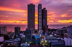 beautiful view of apartments and coastline in Manila, Philippines
