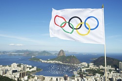 Nice view of Rio de Janeiro with the Olympic flag; the Olympics were held here in Summer 2016