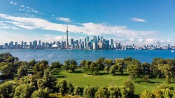 view of Lake Ontario and Toronto; the Saint Lawrence River passes right through Lake Ontario
