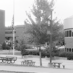 view of Memorial Student Center and the library at the heart of Main Campus